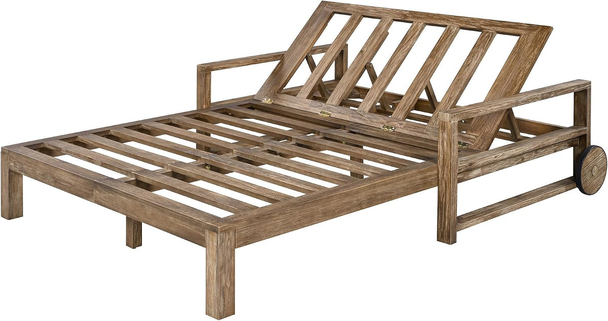 Merax Acacia Wood Outdoor Daybed Sofa, Farmhouse Patio Sun Lounger with Adjustable Backrest, High-Density Cushions & Removable Wheels, Weather Resistant for Garden, Poolside, Backyard, Beige