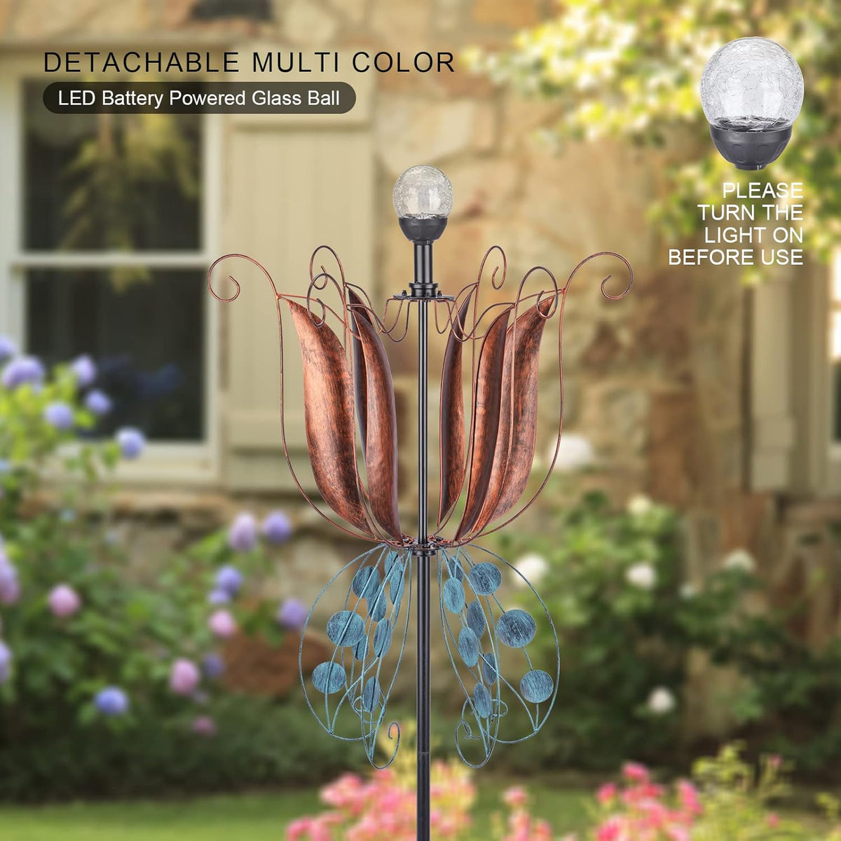 MUMTOP Wind Spinner Outdoor Large, 83 Inch Metal LED Wind Sculptures, Tulip Windmill for Yard Art, Garden Decor