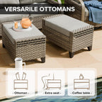 COOS BAY Modern 2 Piece Wicker Outdoor Ottomans, Patio Ottoman Foot Rest Set for Couch with Removable Cushions, 29.1" W x 18.1" D x 17.3" H, Brown/Gray