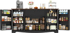 65" Sideboard Buffet Cabinet with Storage, Farmhouse Kitchen Pantries Sideboard Cabinets with Drawer, Wood Coffee Bar Cabinet with Adjustable Shelves, Storage Cabinets for Kitchen, Black