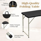 VECELO Folding Table 4 Ft, 3 Adjustable Height, Portable w/Handle, Black | Fold-in-Half, Heavy Duty, Space Saving, Plastic Utility Table, for Camping, Party, Dining, Indoor & Outdoor Use