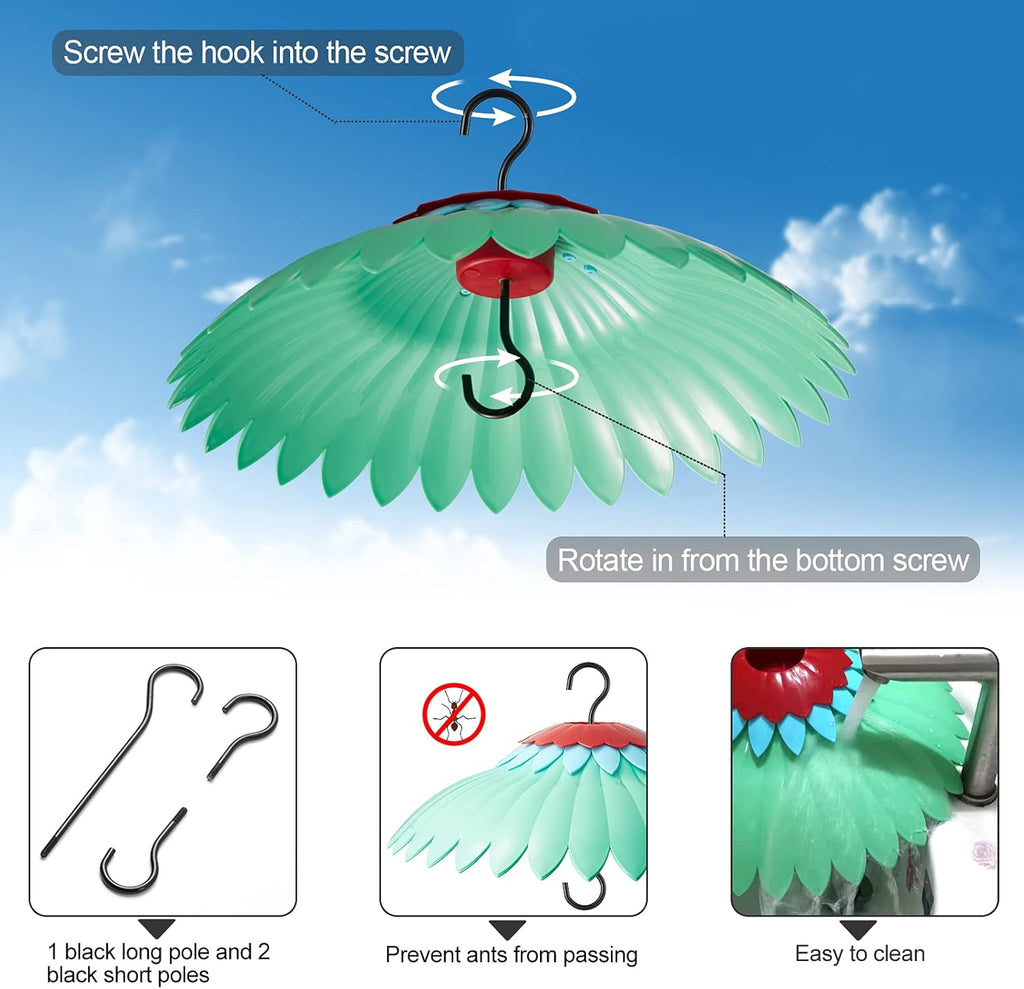 Squirrel Baffle for Hanging Bird Feeder Rain Cover for Outside Weather Guard Protect Feed from Sun Red Dome Attract Hummingbirds, Moat Proof, Easy to Clean-14inch Green