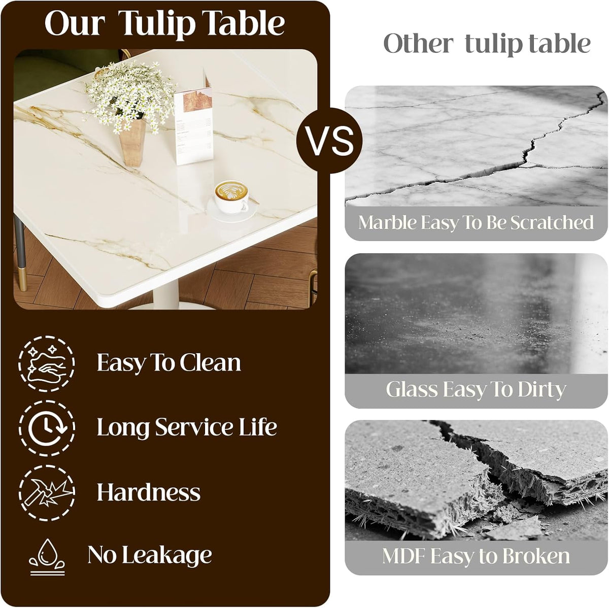 Square Dining Table,31.5'' Small Modern Square Dining Table, Sintered Stone Tulip Tables for 2–4 with Aluminum Alloy Edge&White Metal Base, Bistro Tables for Restaurants/Small Spaces/Marble White Gold