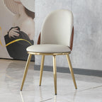 Dining Chairs Set of 2, Modern Faux Leather Chair with Sturdy Gold Metal Legs and Ergonomic Backrest, 2-PCS Dining Room Chairs for Living Kitchen Dining (Beige+Light Brown)