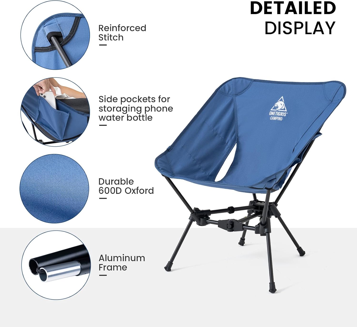 ONETIGRIS Tigerblade Camping Chair, Lightweight Folding Backpacking Hiking Chair, Compact Portable 330 lbs Capacity