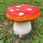 Small Mushroom Shape Ottoman, Outdoor Garden Resin Decorative Mushroom Stool, Resin Sculpture Decoration, Patio Decor(Orange)
