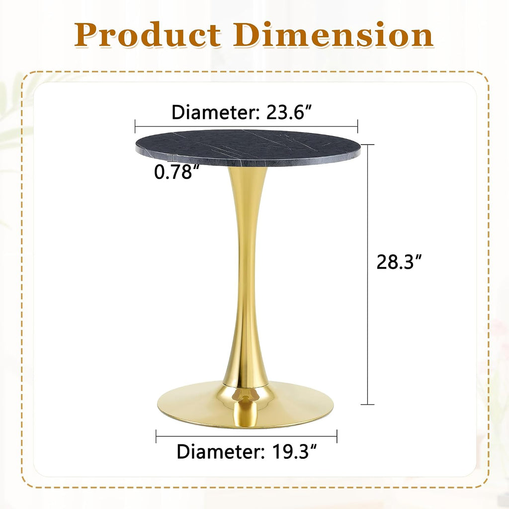 Round Dining Table, 23.6" Circle Tulip Table with Thickened Tabletop & Metal Pedestal, Mid Century Modern Bistro Table for Kitchen, Small Places, Living Room
