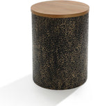 LuxenHome Round Side Table, 20" Black and Gold Metal Base with Wood Top,Small Accent Stool End Table for Small Place,Bedside Nightstand for Living Room, Bedroom, Office, Bathroom
