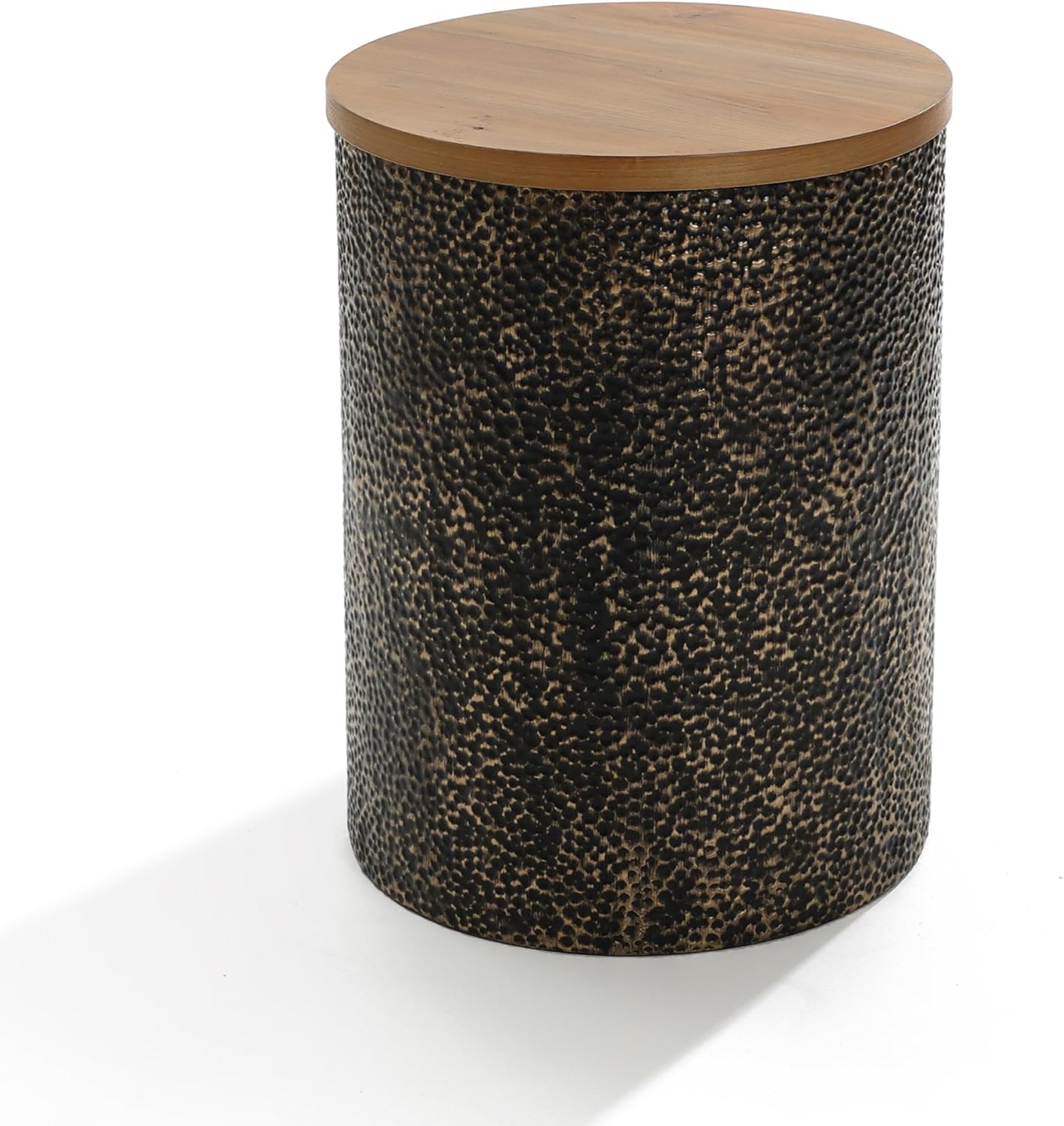 LuxenHome Round Side Table, 20" Black and Gold Metal Base with Wood Top,Small Accent Stool End Table for Small Place,Bedside Nightstand for Living Room, Bedroom, Office, Bathroom