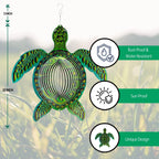 ISEO Turtle Wind Spinner for Yard and Garden, Hanging Outdoor Decor, Yard Art, Porch and Patio Decorations, Metal Wind Spinners Outdoor, Weather Resistant, 12”
