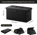 DocSafe Storage Ottoman Bench with Lock,Fireproof 30 Inches Folding Bench Foot Rest Stool Storage Chest Safe for Living Room,Bedroom,Home Office,Waterproof Leather Ottoman with Handles,Black