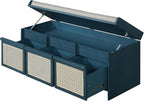 SOFTSEA 48" Shoe Storage Bench with Cushion, 2-Tier Entryway Bench with 3 Rattan Storage Drawers & Lift Top Storage, Retro Shoe Cabinet for Hallway, Bedroom, Living Room, Navy