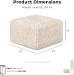 Furniture of America Havyn Modern Faux Fur 1-Seater Square Modular Foam Ottoman, Compressed Couch in a Box, No Assembly Required, for Living Room and Office, Olive Green