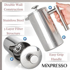Mixpresso Stainless Steel French Press Coffee Maker 27 Oz 800ml, Double Wall Insulated French Press Stainless Steel, Built-In Thermometer, Easy Clean Tea Brewer, Easy Press Durable Metal Coffee Press