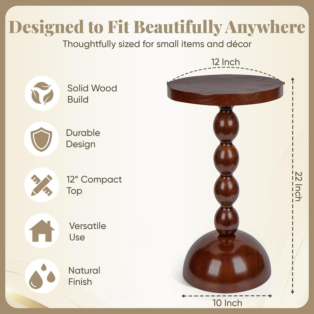 Wooden Side Table for Small Spaces, Drink Table, Mini Side Table, Little Tiny Drink Stand, Wooden Spindle, High Pedestal Table, Kitchen, Bar, Small Living Spaces, Dark Brown
