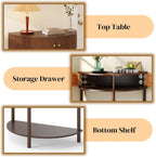 Entryway Table, Artisan-Crafted Half Moon Fluted Console Tables with 2 Rattan Storage,Small Half Circle Tables for Hallway, Narrow Round Accent Decort Table for Living Room (Brown)