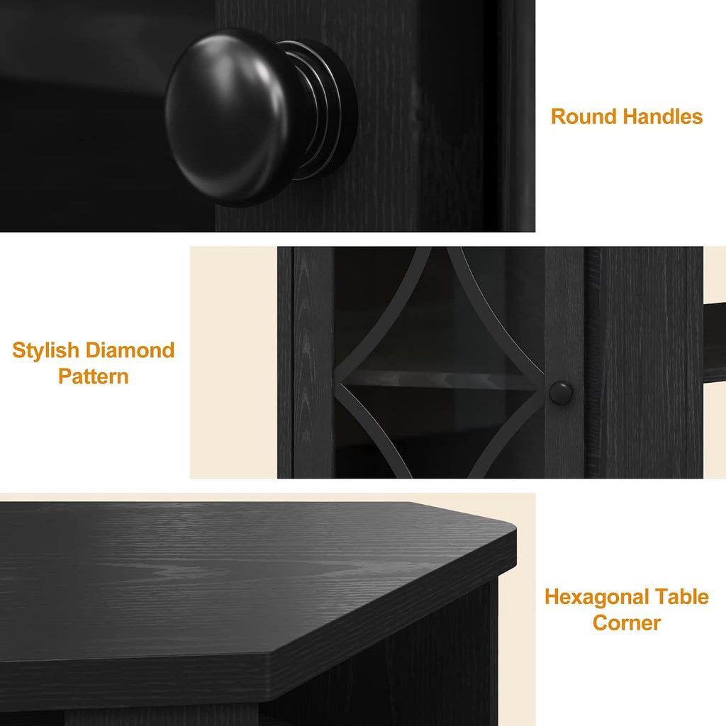 RoyalCraft Corner TV Stand for TVs up to 55 Inch: Corner Tall Entertainment Center with Storage, Modern Wood Media Console Cabinet for Living Room, Bedroom, Satin Black