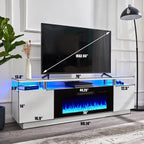 AMERLIFE 70" High-Gloss Fireplace TV Stand with 36" Electric Fireplace | White/Black LED TV Console, Modern Living Room Entertainment Center, Fits TVs up to 80", 2 Cabinets, 2-Tier Storage Space