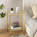 Glass Side Table, Tempered Glass End Table, 2-Tier Nightstands with Open Shelves, Small Coffee Table with Modern Style, Accent Table Small Table Sofa Table for Living Room, Bedroom,Gold