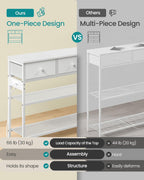 SONGMICS Console Table with Charging Station, Narrow Sofa Table with LED Lighting, for Entryway, Living Room, 11.8 x 38.9 x 31 Inches, 3 Fabric Drawers, Cloud White, BELLAH Collection ULGS198W101