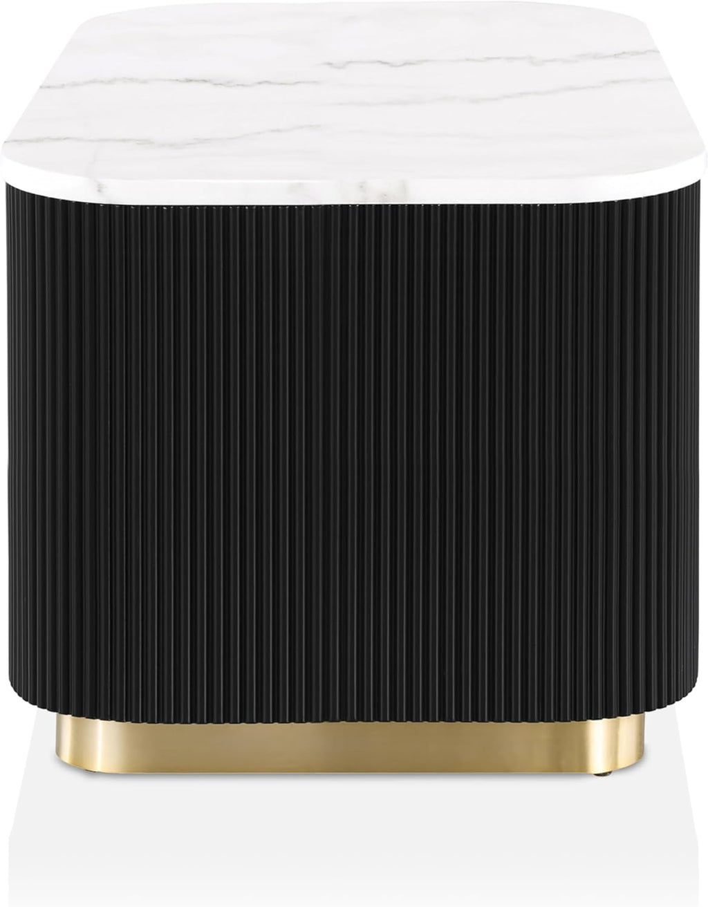 Furniture of America Beryl Modern Square White Genuine Marble Top End Table with Fluted Pedestal Base and Gold Stainless Steel Accent, Low Profile Table for Living Room, Home Office, Black