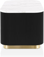 Furniture of America Beryl Modern Square White Genuine Marble Top End Table with Fluted Pedestal Base and Gold Stainless Steel Accent, Low Profile Table for Living Room, Home Office, Black