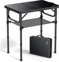 Anbte 2ft Folding Camping Table, 3 Adjustable Heights Small Folding Table | Aluminum Lightweight Folding Table, with Portable Handle & Storage Net, for Camp Beach Travel Fishing Outdoor, 23"x16", Black