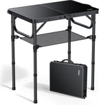 Anbte 2ft Folding Camping Table, 3 Adjustable Heights Small Folding Table | Aluminum Lightweight Folding Table, with Portable Handle & Storage Net, for Camp Beach Travel Fishing Outdoor, 23"x16", Black
