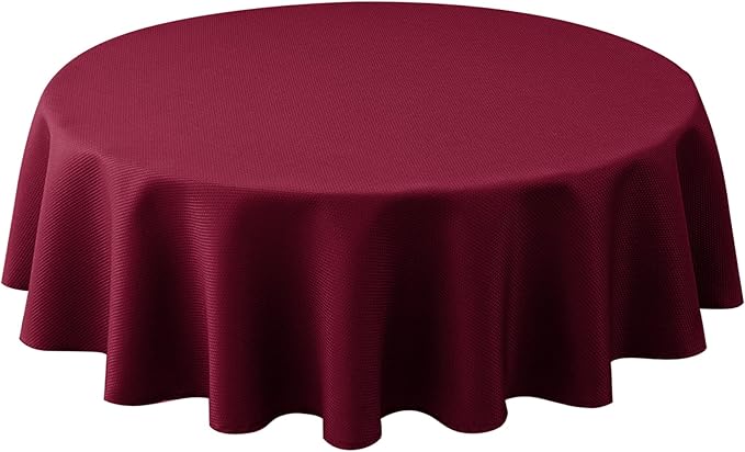 Biscaynebay Round Christmas Tablecloths 60" for Round Tables diameters from 28" to 48", Burgundy Fabric Water Resistant Folding Table Covers Washable for Dining, Kitchen, Wedding, Parties