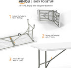 VINGLI 6-Foot Portable Plastic Folding Table,Rectangular HDPE Tabletop Foling Table for Indoor and Outdoor Use with Carrying Handle,White 2 Pack