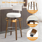 Bekrvio Swivel Counter Height Bar Stools Set of 3, Faux Leather Kitchen Stools Upholstered Barstools with Back, Walnut Wood Legs, Mid Century Island Chairs Counter Stools, 26" Seat Height, White
