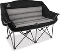 Fully Padded Folding Double Camping Chairs,Comfy Oversized Loveseat Lawn Chair w/Wine Glass Holder,Cup Holder,Heavy Duty Outdoor Portable Camp Couch Support 600 Lbs,Black