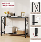 Tajsoon Console Table 41.8", 2 Tier Narrow Entryway Table with Shelves | Black Sofa Table with Stable X-Frame, Behind The Couch, for Entryway, Hallway, Entrance, Living Room, Foyer, Office, Black