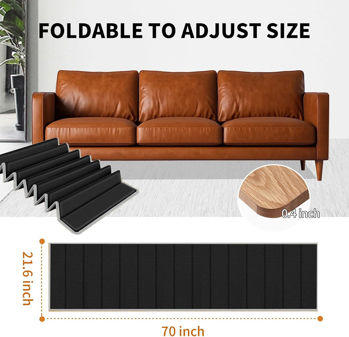 Couch Cushion Support for Sagging Sofa, Plywood Couch Firmer for Supporting Sofas, Foldable Replacement Stuffing Inserts Under Couches, Heavy Duty Seat Supporter, Non Slip, 21.6 x 70 Inch, Black