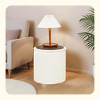 PINPLUS Ottoman with Stroage Round Boucle Ottoman and Tray Sherpa Removable Foot Stool Coffee Table for Dorm, Living Room White, 16.9"x16.9"x17.7"