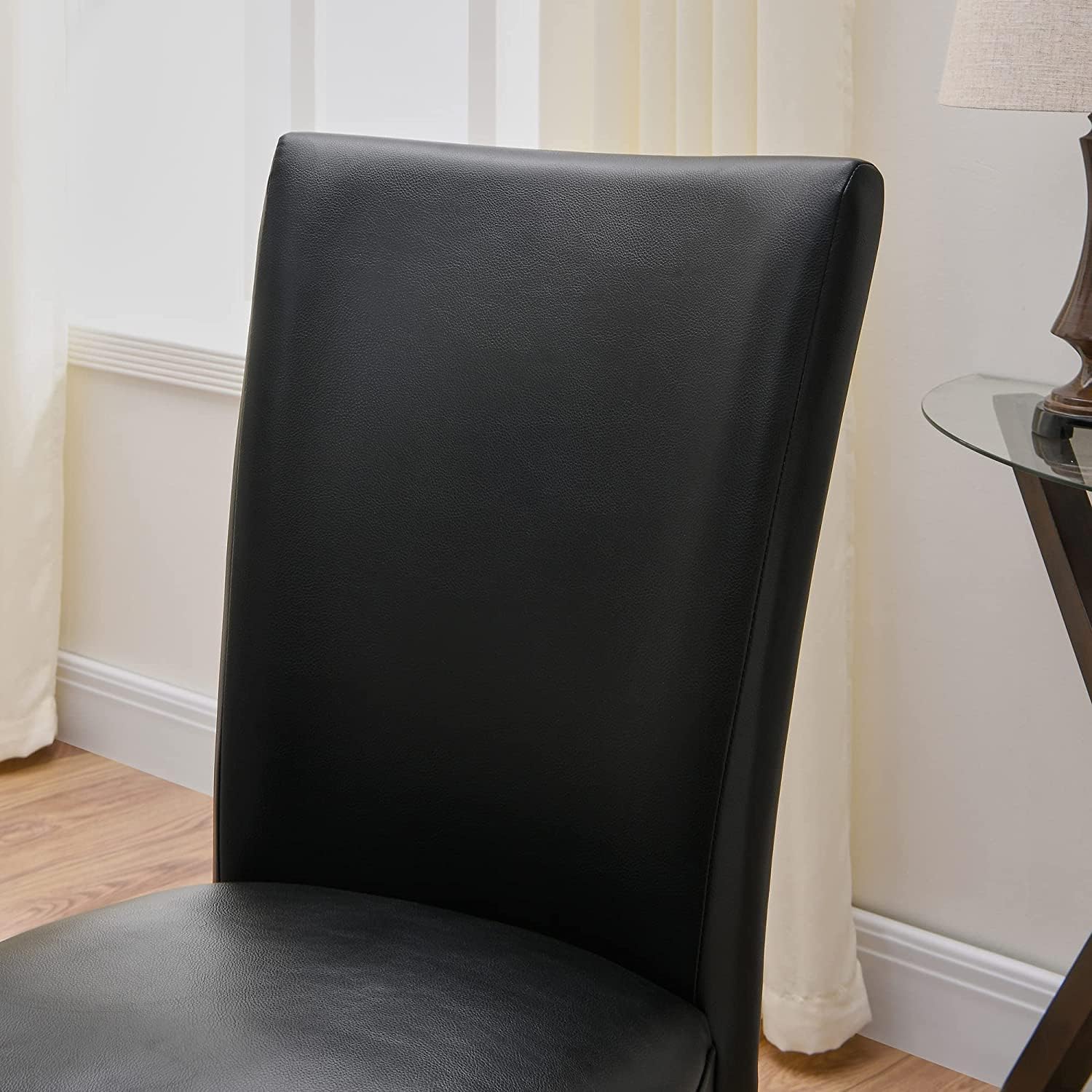 Set of 2 Black Dining Chairs, Modern Upholstered Parsons Chairs with Wooden Legs and Leather Finish, Ideal for Kitchen, Dining Room & Café