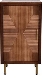 eHemco Modern End Table with Storage, Two-Toned Ribbed Parquet Design, 17 x 14 x 30 Inches, Antique Walnut and Natural Finish