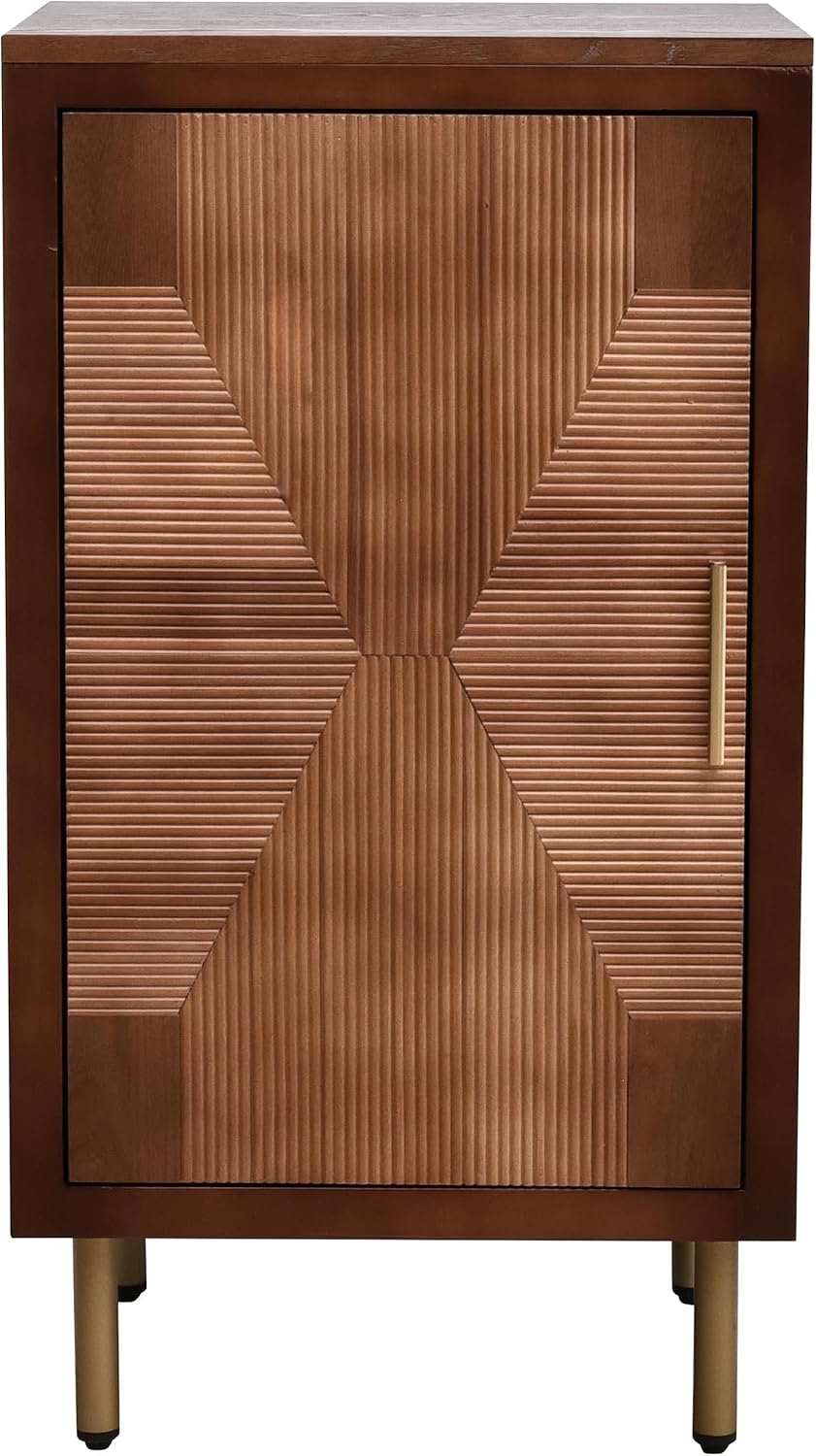 eHemco Modern End Table with Storage, Two-Toned Ribbed Parquet Design, 17 x 14 x 30 Inches, Antique Walnut and Natural Finish