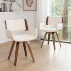 LUNLING Swivel Accent Faux Leather Dining Chairs Set of 4,Mid Century Modern Chairs with Wooden Legs/Armrest/Upholstered Seat/Adjustable Foots for Kitchen Dining Room Desk Chairs,Beige