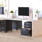3 Drawer Storage Cabinet,Preassembled Black Wooden Organizer for Files,Under Desk Printer Stand,Mobile on Wheels,19" L x 16" W x 22" H