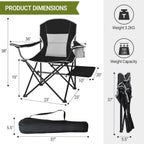 XGEAR 2-Pack Camping Chairs 350LBS Heavy Duty Folding Chair with Side Table | Portable, Sturdy, With Cup Holder, Collapsible for Tailgating, Beach, Fishing, Backyard, Black