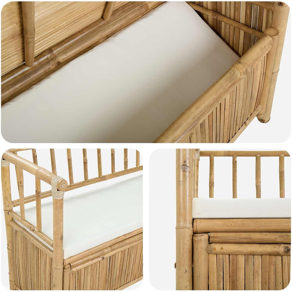 Natural Bamboo Garden Storage Bench with Hidden Compartment, 110 x 47 x 80 cm, Post Leg Design for Indoor and Outdoor Use, Easy Assembly Required