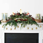 20 Inch Christmas Candle Holder Centerpiece with 3 Candle Holders, Pine Cones, Red Berry Table Accent for Festival Home Decoration