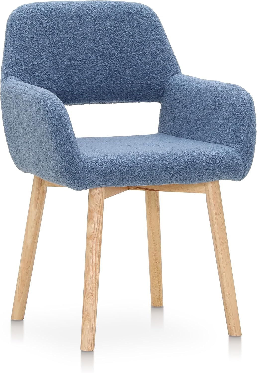MAISON ARTS Mid Century Modern Dining Chairs with Arms Set of 2, Comfy Accent Chair with Solid Wood Legs Upholstered Kitchen Dining Room Chairs Lounge Chairs for Living Room Bedroom, Blue, 2pcs