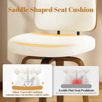 Counter Height Bar Stools Set of 3, 26+inch Swivel Faux Leather Barstool with Back, Upholstered Mid-Century Modern Bar Chairs with Bent Wood Legs for Kitchen Counter, Dining Room, Cream White