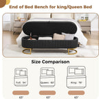 Storage Ottoman Bench, 63" Faux Leather End of Bed Bench Bedroom Bench King Size with Golden Metal Legs, Upholstered Storage Bench for Bedroom Living Room Entryway and Window, Black
