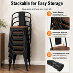18 Inch Metal Dining Chairs Set of 4 Farmhouse Kitchen Chairs with Wooden Seat and Metal Backrest Stackable Black Dining Room Seating