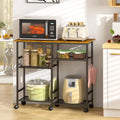 ThreeHio Rolling Kitchen Microwave Cart, 3-Tier Microwave Stand with Adjustable Shelf, Kitchen Storage Cart on Lockable Wheels, Coffee Bar Baker's Rack Organizer Shelf for Living Room, Office, Balcony