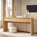 Aitjunz 63'' Console Table with 3 Drawers, Modern Entryway Table with Curved Profile Design, Narrow Long Wood Sofa Table Behind Couch Table for Living Room, Hallway, Foyer, Natural