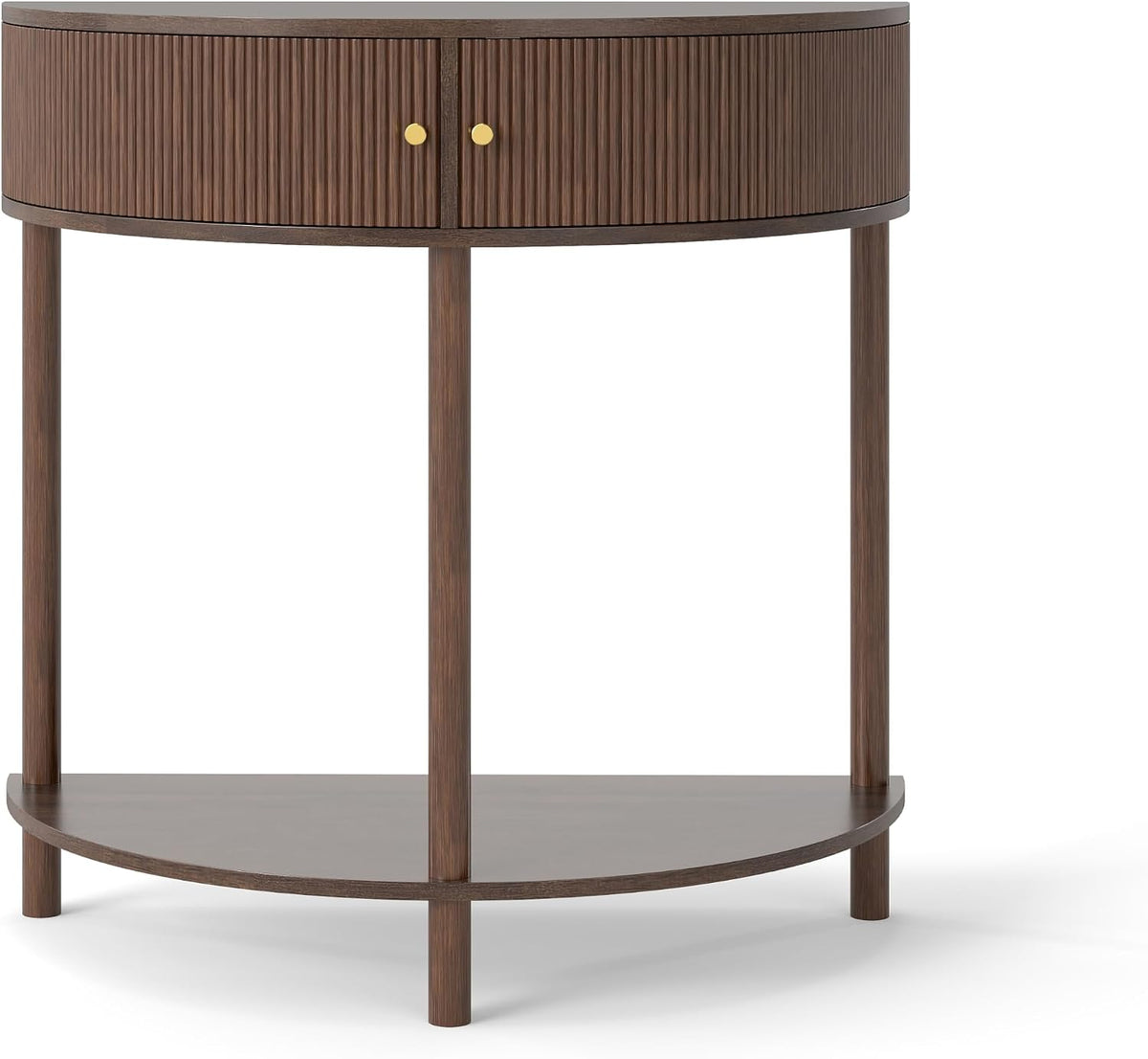 Knocbel Half Moon Console Table with Wave-Pattern Door, Semi-Circle Sofa End Table with 2 Storage Drawers and Bottom Shelf for Entryway Living Room, 31.5" W x 15.75" D x 32.3" H, Brown